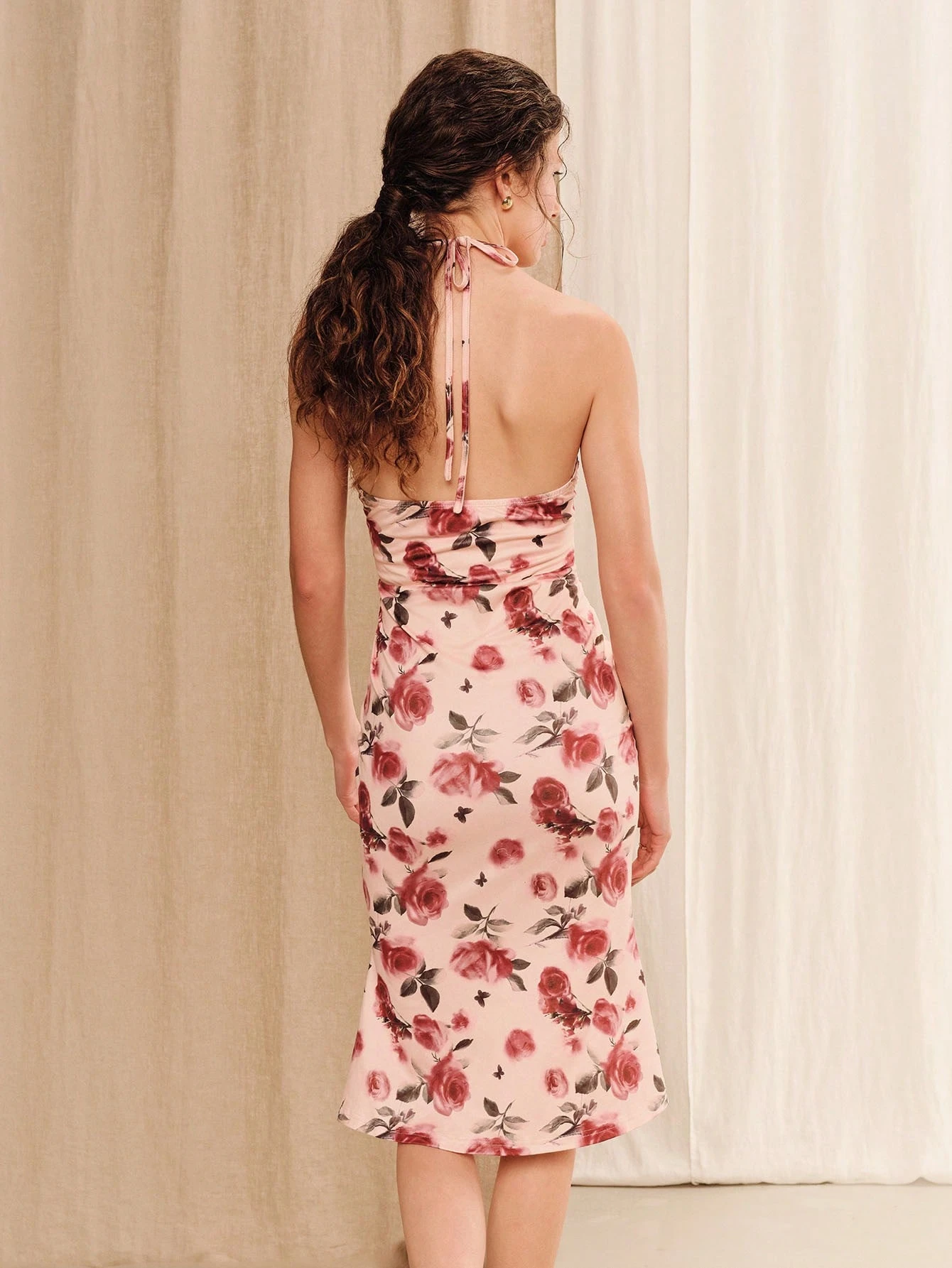 Fitted Floral Jersey Midi Dress With Ruched Cups Chic Summer Holiday Casual Resort