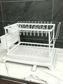 Dish Drying Rack: 2 Tier Carbon Steel Dish Rack For Kitchen Counter,Dish Racks For Kitchen Counter And Sink - Large Dish Drying Rack With Drainboard & Utensil Holders - Stainless Steel Dish Drainers Home Essentials Kitchen Organization And Storage Kitchen Accessories - White - View 9
