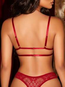 Divavoom 2pcs Lace Lingerie Set (Wireless Bra + Thong) - Burgundy - View 2