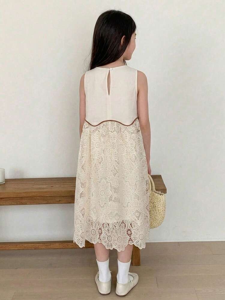 Tween Girl Fall Clothes Girls Round Neck Sleeveless Dress