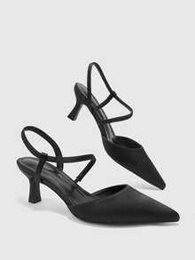 CUCCOO BIZCHIC Sepatu Wanita Slingback Premium Hitam dengan Gesper, Ujung Lancip, dan Hak Tipis 6CM, Tidak Membosankan, Serbaguna untuk Pesta dan Perjalanan Sehari-hari - Hitam - View 3