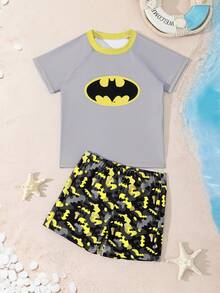 BATMAN X SHEIN GraphicGems Set Celana Renang Anak Laki-Laki, Cocok untuk Liburan Pantai, Pesta, dan Kolam Renang - MultiWarna - View 3