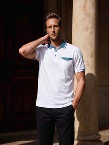Officeau Men's Colorblock Polo Shirt, Short Sleeve Casual Golf Business Street Wear - White - View 8