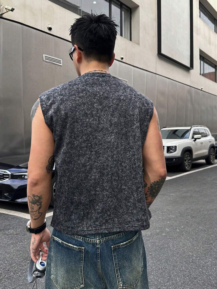 Loose Fit Short Gray T-Shirt With Rhinestone Design For Men