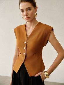 MOTF PREMIUM WOMEN'S V-NECK SINGLE-BREASTED JACKET - Coral Orange - View 5