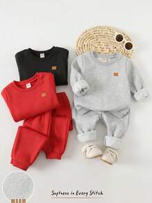 Cozy Pixies Young Boy Decorative Patchwork Round Neck Long Sleeve Pullover Sweatshirt Elastic Waist Long Pants 6-Piece Set - Multicolor - View 6