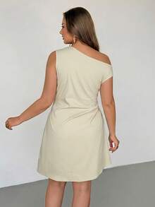 Auralis Plus Size Women's One Shoulder Side Waist Metal Decor Fashion Elegant Dress None, Wedding Guest Beige Summer - Beige - View 3