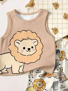 Young Boys Casual Simple Comfortable Tank Tops, 3pcs Set, Suitable For Spring/Summer, Cute Animal Park Cartoon Hand-Drawn Pattern Print, Cute Cartoon Bear Pattern Print, Cute Lion Pattern Print - Multicolor - View 3