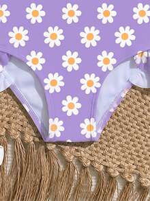 少女一件式泳衣，可愛多色針織面料，時尚休閒精緻優雅淑女風，適合游泳、夏季度假、夏季海灘、海邊、泳池、游泳池、夏季假期派對、休閒度假 - 彩色 - 查看 4