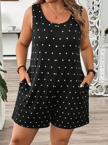 EMERY ROSE Đồ liền thân nữ size lớn phong cách vintage họa tiết chấm bi hai túi - Màu Khaki - Xem 1