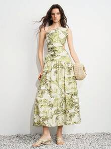 Aveloria Modichic Maxi Dress A-Line Cinch Waist Textured Fabric Halter Backless Side Waist Cutout Big Swing Elegant Boho Resort Style Pastel Green Vacation Summer Beach - Green - View 6