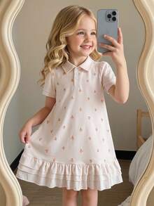 1pc Baby Kid Kids Girl A Cute Chic Pink Art Dot Polo Neck Hem Squishy Dress Dresses Top Tops Set Sets Shirt Shorts Skirt Wear US UK Sun Up Hot Summer - White - View 11