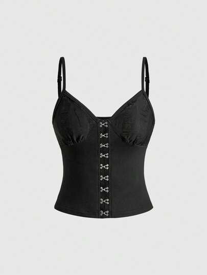 ROMWE Grunge Punk レディース ブラック ダメージニット キャミソール タンクトップ パンク グランジ ゴシック スパイシーガール セクシースタイル