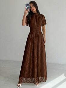 Firerie 女款優雅海灘用餐度假棕色條紋洋裝，適合秋季、婚禮賓客、畢業禮服 - 棕色 - 查看 7