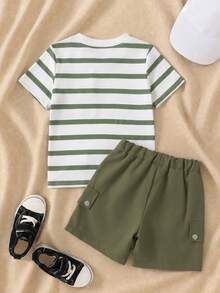 Young Boy T-Shirt And Shorts Set - Army Green - View 2