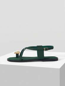 MOTF PREMIUM LADIES BURGUNDY CASUAL FASHION COMMUTER AND VACATION STYLE MINIMALIST CASUAL OPEN-TOED CROSSING FLAT SANDALS SUMMER SHOES - velvet green - View 3
