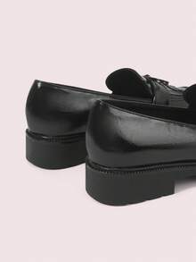 CUCCOO DOLLMOD Women's Tassel Bow Loafer Round Toe Chunky Heel Preppy Office  Black Loafers Commute Daily Shoes - Black - View 7