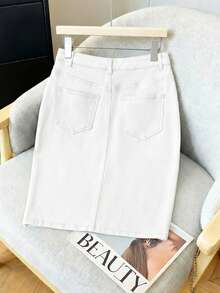 GlowEve Women's Casual Versatile Date & Travel Denim Skirt With Pockets - White - View 2