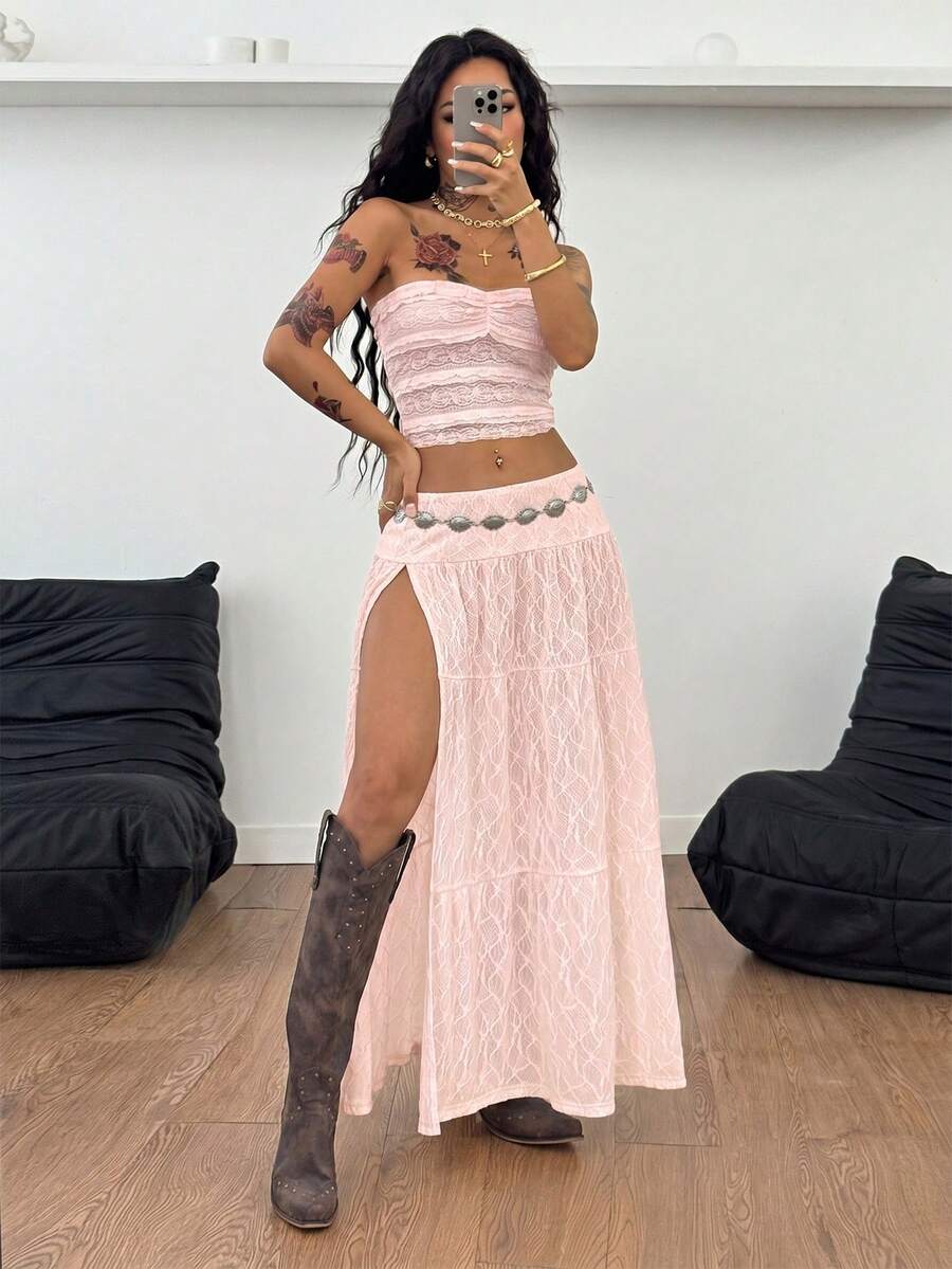 Coolane 女款高開衩裙襬性感時尚度假裙 - 淺粉色 - 查看 1
