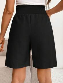 SHEIN Maternity Solid Color Casual Shorts - Black - View 2