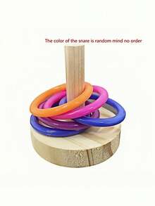 1pc Extra Large Colorful Parrot Training Toy Set Natural Wooden Chewing Ring Interactive Intelligent Cage Accessory For Small Medium Large Bird Must Have Pet Supply - Multicolor - View 6