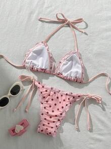 Swim Mod Women's Spring/Summer Random Print Halter Neck Ruffle Bikini Set - Multicolor - View 3