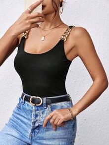 NostaNoir Ladies' Plain Chain Shoulder Strap Camisole Top - Black - View 3