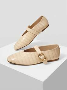 MOTF PREMIUM SEPATU FLAT MARY JANE KASUAL BERMOTIF BUAYA, NYAMAN, DAN SERBAGUNA UNTUK NATAL DAN MUSIM SEMI - Aprikot ringan - View 9
