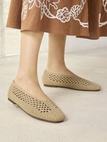 MOTF WOMEN HOLLOW OUT SQUARE TOE FLATS SPRING SHOES - rice apricot - View 6