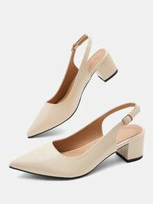 CUCCOO CURVES Wide Fit Women's Pointed Toe Block Heel Slingback Party Elegant Black Pumps Spring Shoes Spring Break Easter For Christmas - Beige - View 7