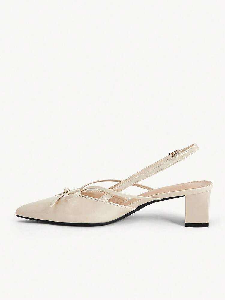 CUCCOO CHICEST Apricot Pointed Bow Slingback Thick Heel Sandals, Workplace Commuting Temperament Shoes
