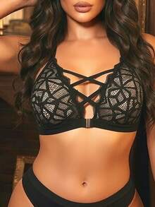 Divavoom 1pc Lace Front Closure Wireless Bra For Women - Black - View 5