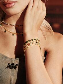 Glisma 1pc Colorful Fashionable Luxury Floral Zirconia Bracelet - Horizontal and Vertical Link - View 6