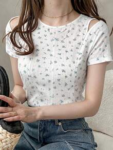 FRIFUL 女士纯色修身休闲短袖T恤，适合春夏季穿着 - 藍色 - 查看 1