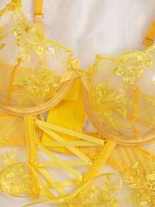 SHEIN Conjunto sexy de 2 piezas transparente con bordado - Amarillo - Ver 4