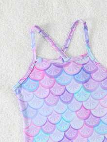 SHEIN Baju Renang Terusan Bayi Perempuan dengan Rok, Motif Stroberi yang Lucu - Purple - View 4