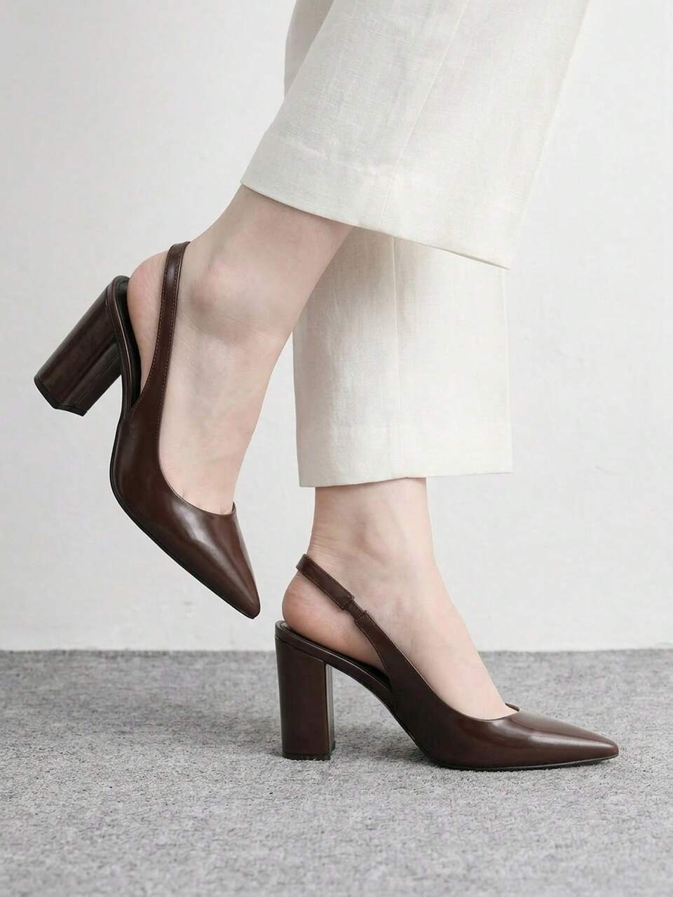 CUCCOO BIZCHIC Women Shoes Women's High-Heeled Shoes Multi-Color Glossy Patent Leather Pointed Thick Heel Back Strap Design Commuter Workplace Dating Banquet Versatile Comfortable And Breathable Four-Season Temperament Elegant Slingback Shoes