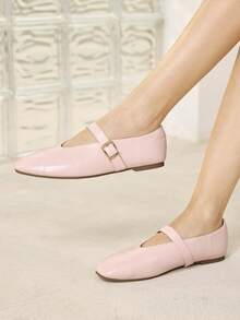 MOTF PREMIUM WOMEN'S COMMUTING CASUAL COMFORTABLE VERSATILE MARY JANE SQUARE TOE FLAT SHOES FOR CHRISTMAS SPRING SHOES - Light pink. - View 8