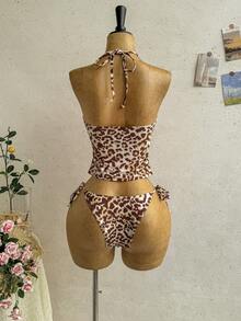 Soleia Set Baju Renang Tankini Wanita Musim Panas Motif Bunga Leopard untuk Pantai - MultiWarna - View 2