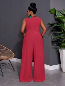 Slaydiva Early Summer Sleeveless Solid Color Plus Size Jumpsuit For Women Evening Pink Elegant - Hot Pink - View 2