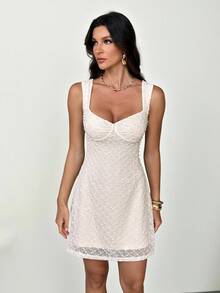 SHEIN Tall Vestido mini de mujer de cuello cuadrado elegante, cintura ajustada, de tela texturizada y unicolor, vestido de noche para mujer, vestidos de verano para mujer, atuendos para luna de miel, vestido de invitada de boda para mujer, atuendos para vacaciones en la isla, vestido de invitada de boda para mujer, vestidos de verano para mujer, vestidos elegantes para fiesta, vestidos de cumpleaños para mujer, vestidos de verano para mujer, vestidos de playa para mujer, vestido de verano - Albaricoque - Ver 5