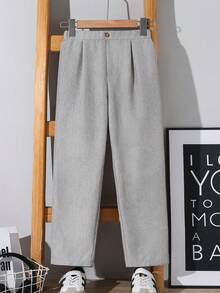 SHEIN Pantalones largos casuales de tejido de unicolor para niño preadolescente, adecuados para primavera, verano, otoño, invierno, deportes al aire libre casuales, ocasiones escolares, básico - Albaricoque - Ver 3