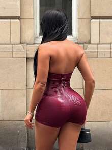 SHEIN SXY Rückenfreier Halter-Unitard-Jumpsuit mit Cut-Outs - Bordeaux - Übersicht 2