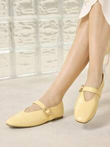 MOTF PREMIUM WOMEN'S CASUAL CROCODILE PATTERN COMFORTABLE VERSATILE MARY JANE SQUARE TOE FLAT SHOES FOR CHRISTMAS SPRING SHOES - Yellow - View 8