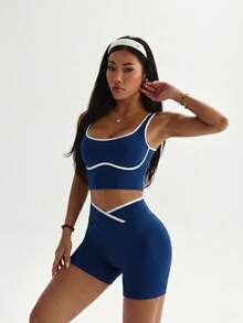 Dewbera Dewbera Women's Seamless Sports Set For Spring And Summer - Navy Blue - View 5