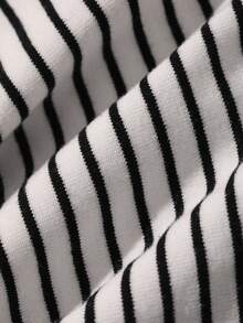 DAZY Striped Round Neck Pullover Loose T-Shirt Top Young Girls T-Shirt Set - Black and White - View 6