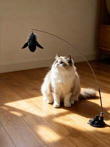 Juguete de varita con plumas para gatos con ventosa extraíble y fuerte, ancla de suelo resistente para juego interactivo, sin necesidad de batería para ejercicio y entrenamiento de caza en interiores, juguete duradero para diversión individual o de vínculo para gatitos - Multicolor - Ver 13
