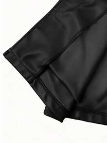 GlowEve Women's Solid Color Lapel NeckSingle-Breasted PU Leather Vest Jacket - Black - View 6