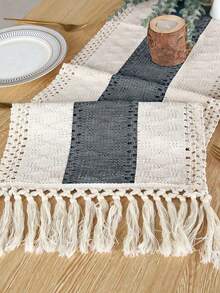 1 pièce Chemin de table macramé bohème avec glands crème et gris. Décoration de salle à manger, chambre, rustique, douche de mariage, ferme. Tapis de table pour mariage. Cadeau de décoration multiple tailles - Gris - Voir 2