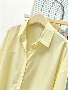 Simple, Solid-Color Women's Everyday Button-Down Shirt - Hot Pink - View 3
